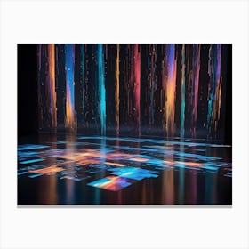 An Empty Room With A Single Wall Covered In Vertical Lines Of Colorful Light Canvas Print