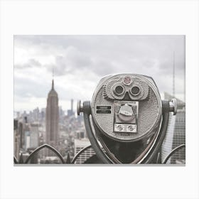 New York, USA I Manhattan skyline in grey black and white photography of Manhattan view from Rockefeller center building rooftop on the vastness of the Big Apple in an apocalyptic atmosphere moody aesthetic Canvas Print