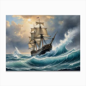 Ship In Rough Seas 3 Canvas Print