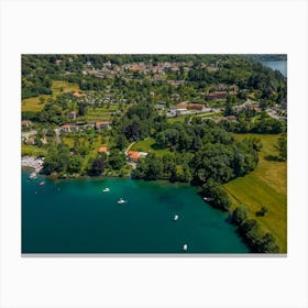 Top view of the Italian village by the lake. Aerial photography. Canvas Print