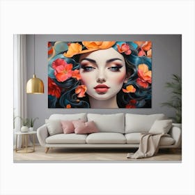 Girl With Flowers living room wall art Canvas Print