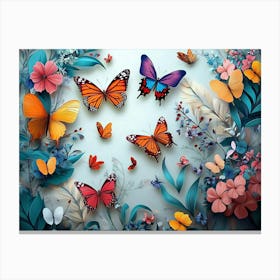 Floral Pattern With Colorful Butterflies Illustration Background Canvas Print