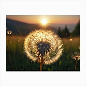 Dandelion sitting on a field, morning or dusk Canvas Print