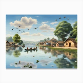 Village By The River paintings art print Canvas Print