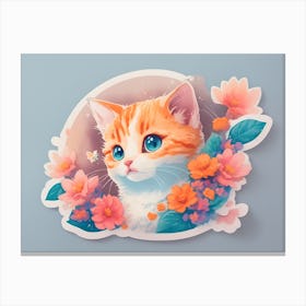 Orange Cat With Flowers Canvas Print