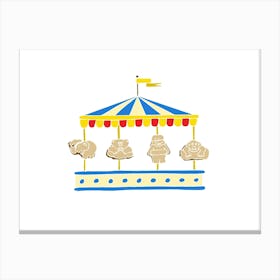 Animal Biscuit Carousel, Fun Circus Animal, Cake, Biscuit, Sweet Treat Print, Landscape Canvas Print