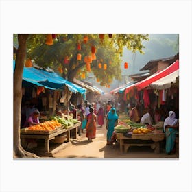 Market In India paintings art print Canvas Print