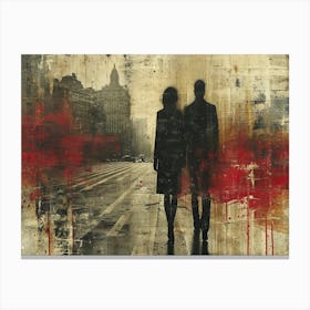 Temporal Resonances: A Conceptual Art Collection. Two People Walking Down The Street Canvas Print