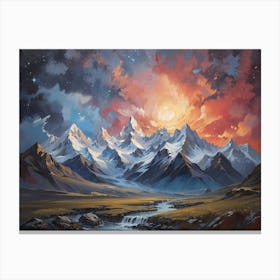 Starry Sky And Mountains Canvas Print