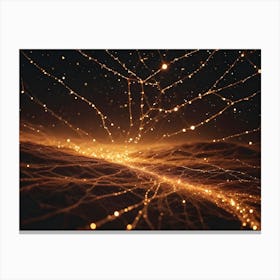 Abstract Background Of A Glowing, Golden Web With Light Points Scattered Throughout Canvas Print