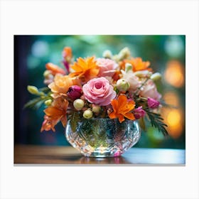 Arrangement Of Flowers In A Glass Vase paintings art print Canvas Print