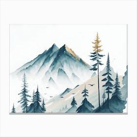 Mountain And Forest In Minimalist Watercolor Horizontal Composition 256 Canvas Print