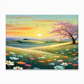 Cherry Blossoms At Sunset Canvas Print