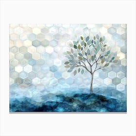 A 3d Artwork of a Tree with Silver and Light Green Leaves, Standing Tall Canvas Print