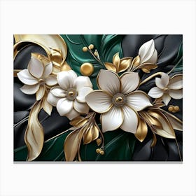 Gold And White Flowers 19 Canvas Print