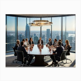 Confident Ceo Seated At The Head Of A Sleek Gleaming Mahogany Conference Table Leading An Energize (2) 1 Canvas Print