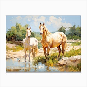 Horses Painting In Corsica, France, Landscape 4 Canvas Print