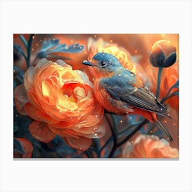 Bird On A Flower Canvas Print