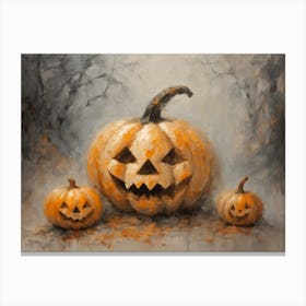 Jack O Lanterns Spooky Cute Pumpkins Moody Dark Fall Decor | Neutral Tones Halloween Art | Spooky Cottagecore Prints | Witchcraft Feature Wall Autumn Witchy HD Canvas Print