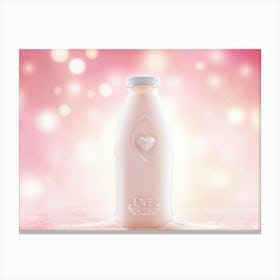 Heart Shaped Milk Bottle Overflowing With Creamy Liquid Symbolizing Love Mid Drip To Create A Sens Canvas Print