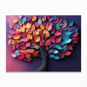 Colorful Tree with Multicolor Leaves Illustration Background 4 Canvas Print