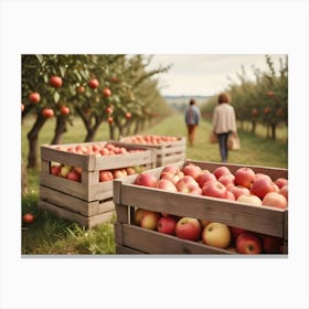 Crates Of Red Apples In An Orchard 2 Canvas Print