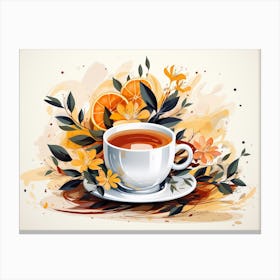 Tea Cup With Oranges Canvas Print