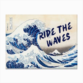 Vintage Japanese art Great Wave off Kanagawa vintage altered art, ride the waves Canvas Print