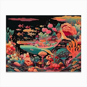 Psychedelic blooms Illustration of whale-submersible robot Canvas Print