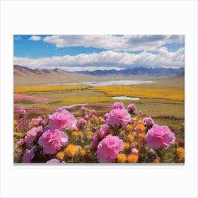 Pink Flowers In The Mountains 4 Canvas Print