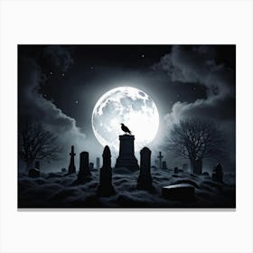 Full Moon Illuminating A Night Sky Clouded By Whispers Of Fog Gravestones Silhouetted Against The E (5) Canvas Print