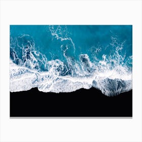 Black Sand Beach In Iceland With Waves Canvas Print