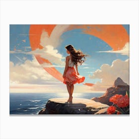 Girl Looking At The Ocean Canvas Print