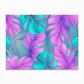 Shiny Tropical Leaves Pastel Colored in Turquoise Mint Purple Pink Rose Gold Blue Watercolor Canvas Print