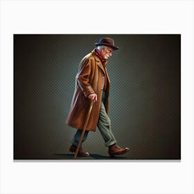 Elderly Man Walking With Cane Canvas Print