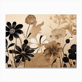 Black And Beige Flowers Canvas Print