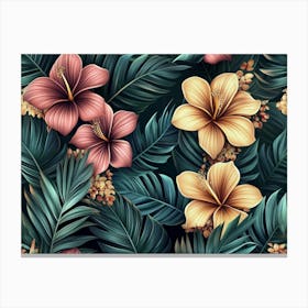 Tropical Seamless Pattern With Exotic Flowers And Leaves 2 Canvas Print