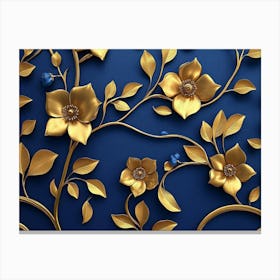 Gold Leaves On A Blue Background Canvas Print