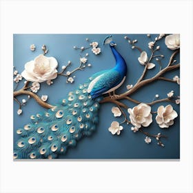 Peacock On A Branch 2 Canvas Print