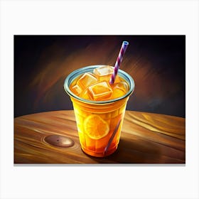 Orange Juice With Lemon Slice And Ice Canvas Print