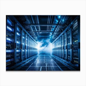 Advanced Data Center Basking In Cool White Light Rows Of High Performance Energy Efficient Servers (4) Canvas Print