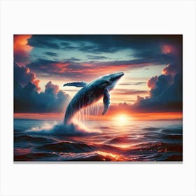 Whale Leaping At Sunset Canvas Print