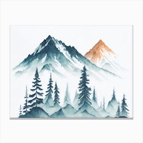 Mountain And Forest In Minimalist Watercolor Horizontal Composition 287 Canvas Print