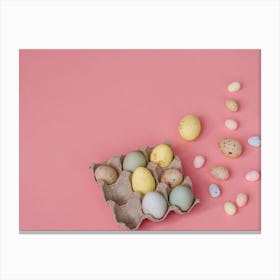 Easter Eggs On Pink Background Canvas Print