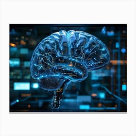 Abstract Concept Of A Human Brain Dotted With Icons Of Security And Innovation Acting As An Interf (5) Canvas Print