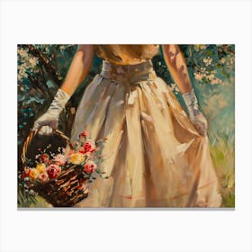 Girl With A Basket Of Flowers Canvas Print