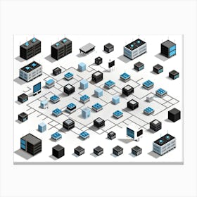 An Isometric Illustration Of A Network Of Buildings, Connected By Lines, Representing A Complex And Interconnected System Canvas Print