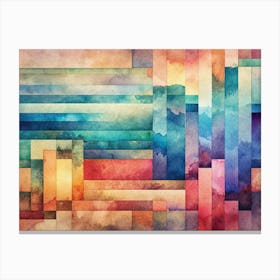 Abstract Geometric Watercolor Pattern In Blue, Green, Yellow, Red, And Orange Canvas Print