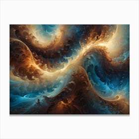 Abstract Image Of Swirling, Flowing, Clouds In Shades Of Blue, Brown, And Gold, Resembling A Cosmic Landscape Or A Dreamlike Vision Canvas Print