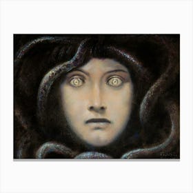 Medusa by Franz Von Stuck c1892 in HD Remastered Famous Painting | Dark Gothic | Dark Aesthetic | Antique Canvas Print